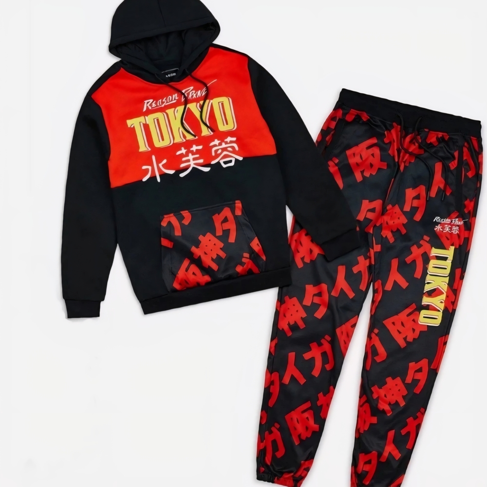 Reason Black and Red Tokyo Hoodie Set